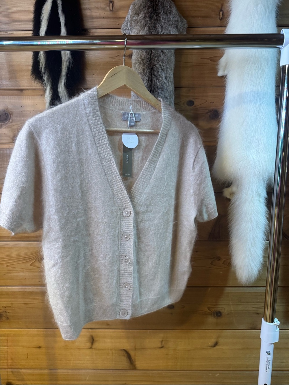 J. Crew Short-Sleeve V-Neck Button Cardigan in Soft Beige